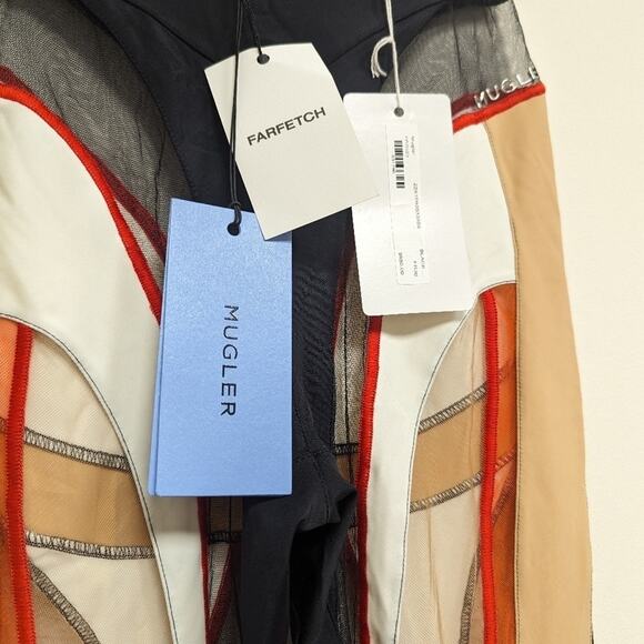 NWT Thierry Mugler Spiral Stirrups Leggings Black Red Nude Size 36 - Picture 7 of 10